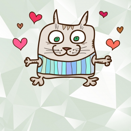 Abstract crystal greeting card with hand drawn crazy catのイラスト素材