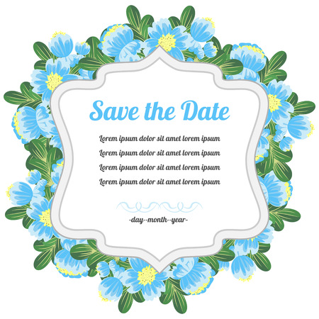 Retro card with wreath of delicate blue flowers のイラスト素材
