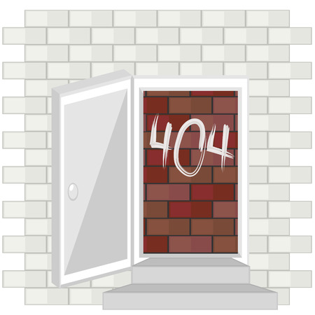 Concept of not found error message over red brick wall inside doorのイラスト素材