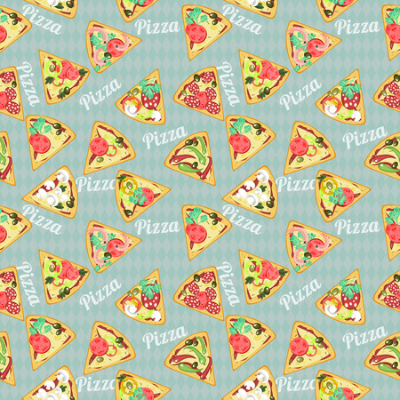 Retro seamless pattern with detailed slices of pizzaのイラスト素材