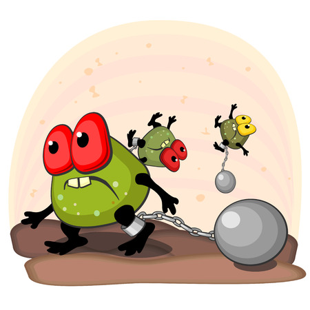 Big ugly germ blocked with cannonball on leg as concept of antibacterial actionのイラスト素材