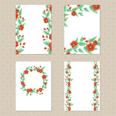 Set of four rectangle cards with floral ornamentのイラスト素材