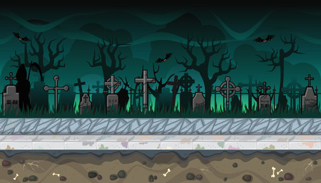 Seamless horizontal background with scary cemetery for video gameのイラスト素材