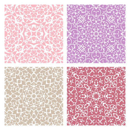 Set of four warm color lacy quadrate seamless oriental backgroundsのイラスト素材