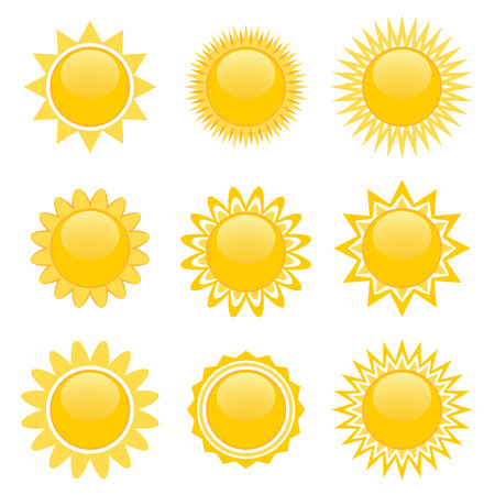 Set of nine icons of sun isolated over white for video gameのイラスト素材