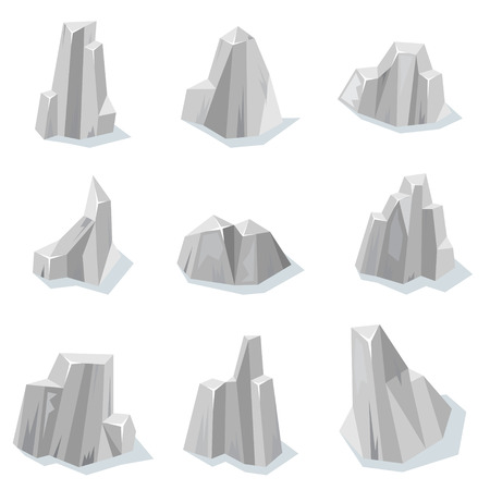 Set of sharp rocky gray stones isolated with shadow for video gameのイラスト素材