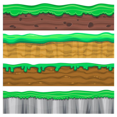Set of four detailed seamless grounds with grass for video gameのイラスト素材