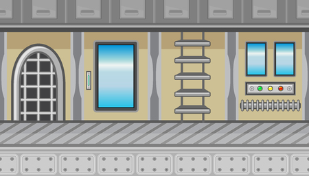 Illustration of stairs and three windows for gameのイラスト素材