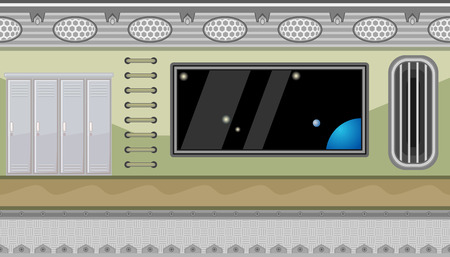 Illustration of lockers and big window with space view for gameのイラスト素材