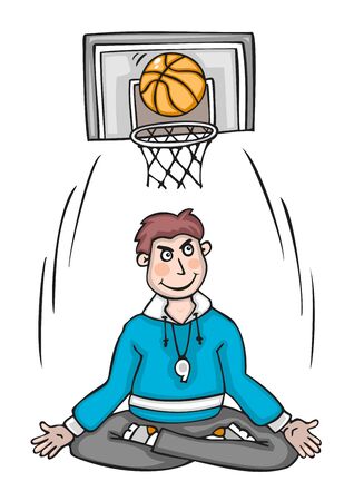 Young basketball coach is showing how to make skillful goalのイラスト素材
