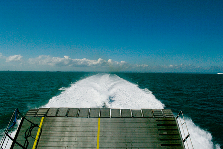 View from Rear of Ferry showing the Wakeの写真素材