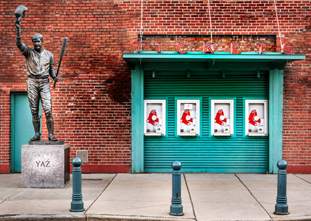 The historic architecture of the Fenway Park Stadium in Boston, Massachusetts, USA.