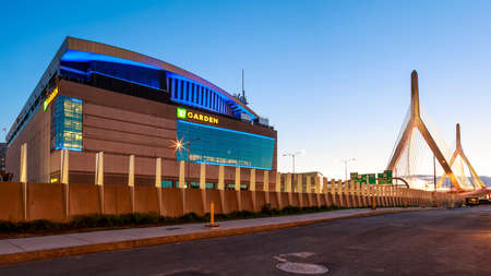 View of Boston in Massachusetts, USA showcasing the TD Garden by the Zakim Bridge.のeditorial素材