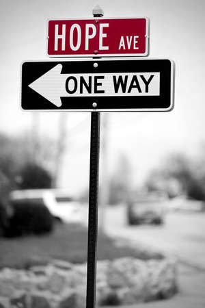 Traffic sign reading Hope and One Way.