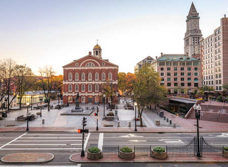 Boston in Massachusetts, USA at Quincy Market and Faneuil Hall.のeditorial素材
