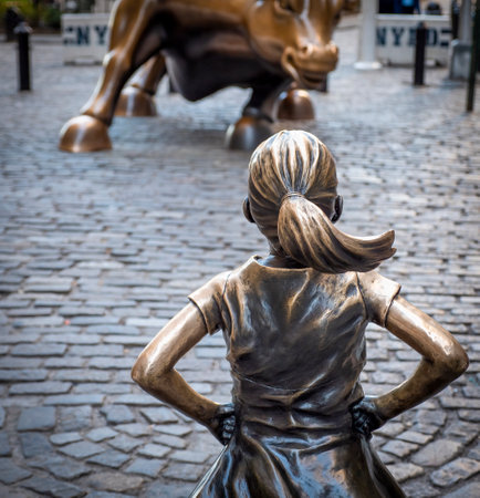 The iconic Fearless Girl in New York city, USA.のeditorial素材