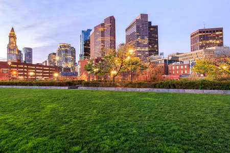 Panoramic view of Boston in Massachusetts, USA at night.の写真素材