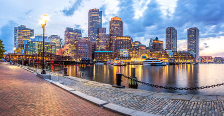 Boston Harbor and Financial District in Massachusetts, USA.の写真素材