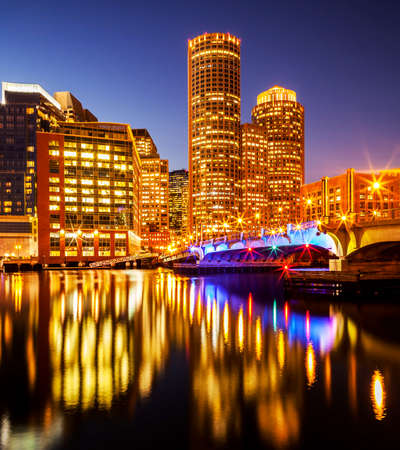 Boston Harbor and Financial District in Massachusetts, USA.の写真素材