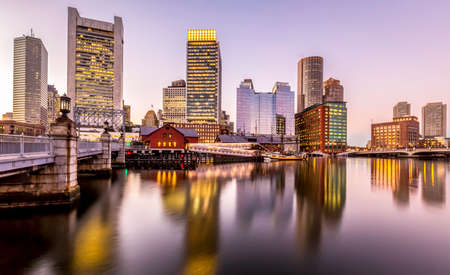 Boston Harbor and Financial District in Massachusetts, USA.の写真素材