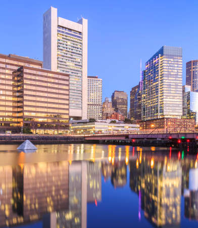 Boston Harbor and Financial District in Massachusetts, USA.の写真素材