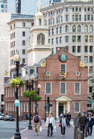 The Old Massachusetts State House and historic site of the massacre.のeditorial素材