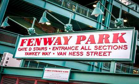 The architecture of the Fenway Park Stadium in Boston, Massachusetts, USA.のeditorial素材