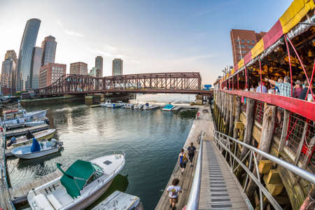 The Boston Harbor and Financial District in Massachusetts, USA.のeditorial素材