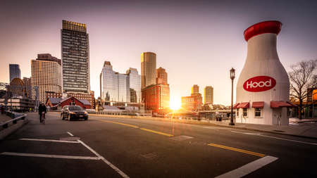 Boston in Massachusetts, USA at Boston Harbor and Financial District.のeditorial素材
