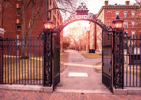 The architecture of Cambridge in Massachusetts, USA. Gates of Harvard University.