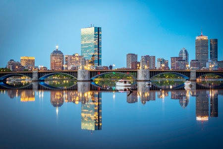 Frankfurt am Main, Germany. City skyline reflected in the river.の写真素材