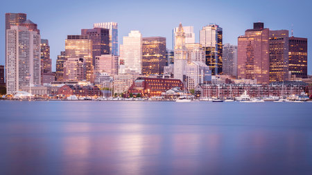 Boston Skyline at Dusk, Boston, Massachusetts, United States.の写真素材