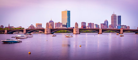 Boston, Massachusetts, USA downtown skyline over Charles River at dusk.の写真素材
