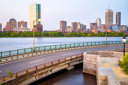 The skyline of Boston in Massachusetts, USA at sunrise showcasing its mix of contemporary and historic buildings at Backbay.の写真素材