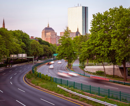 Boston in Massachusetts, USA at Back Bay with its iconic buildings and roads.の写真素材