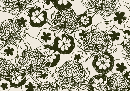 Pattern of leaves and frogsのイラスト素材