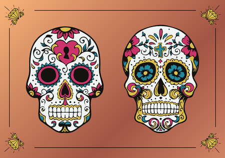 Decorated skull illustration. Skull Catrina, traditional illustration of mexicoのイラスト素材