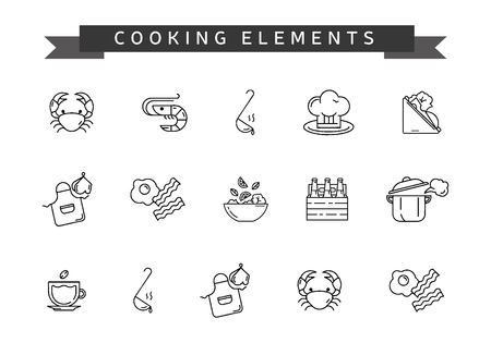 Set of cooking element. Line icons to cook. Vector illustration.のイラスト素材