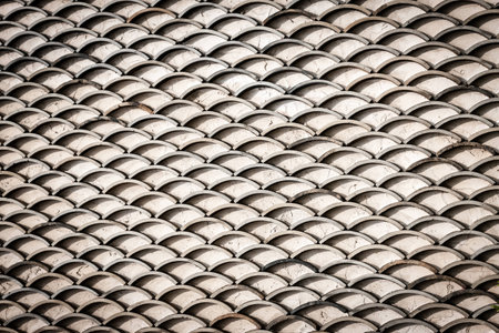 A somewhat weathered wall of a fish scale like pattern.