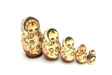 Russian nesting dolls isolated on whiteの写真素材