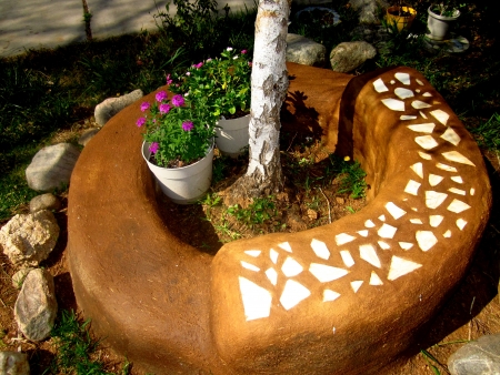 earthen tree border with mosaicsの写真素材