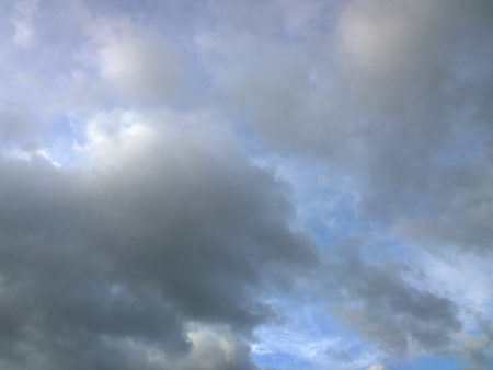 Fluffy clouds covering the blue sky in cloudy day