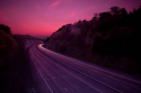 Pink Sunset over the Motorwayの写真素材