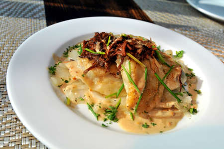 Short Rib Pierogies - filled with slow braised short ribs and mushroom sauceの写真素材