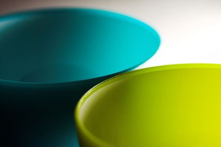 two bowls, blue and greenの写真素材