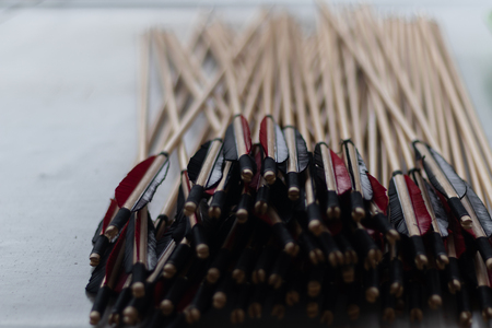 The wood arrows are that were provided for archery. The meaning of this is also planing and preparing for doing something as doing business you should prepare and have plan.の写真素材