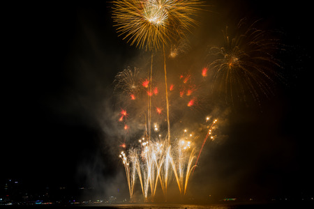 The showing of colorful firework in the international firework festival in Pattaya.