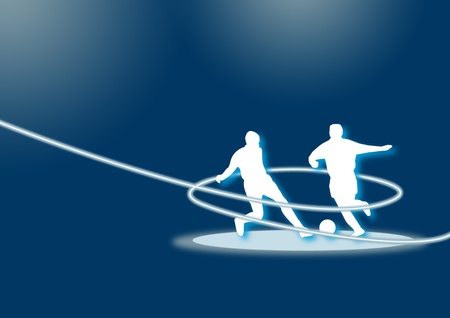 Soccer players in front of a blue backgroundの写真素材