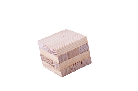 Wooden blocks make a cube on the white backgroundの写真素材
