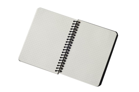 Spiral notepad with path Empty papers on isolated white background